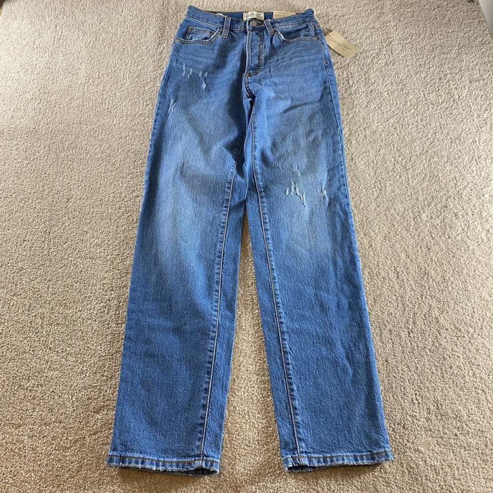 Universal Thread 90s Straight Jeans Womens 0R Blue NEW High Rise Distressed